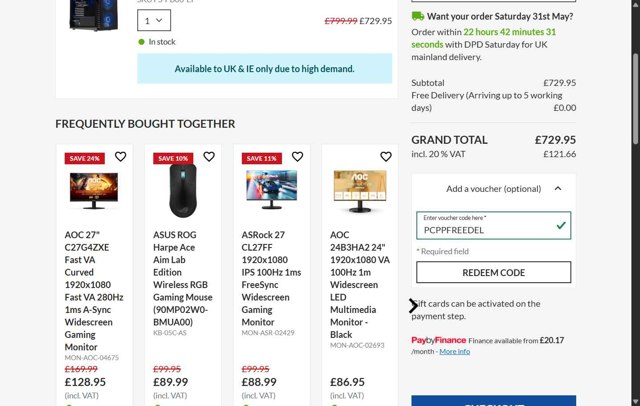 Overclockers UK checkout page showing Overclockers UK discount code box | Screenshot taken by SimplyCodes community member on May 29, 2025
