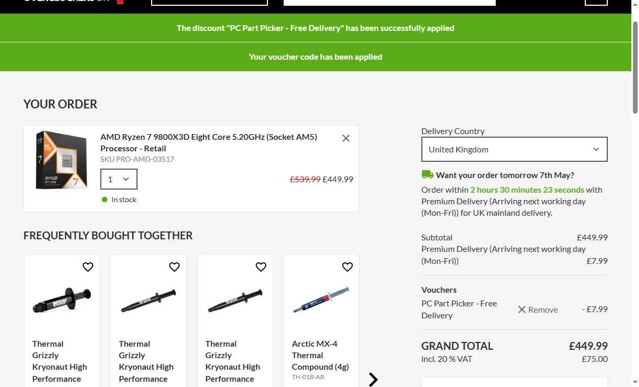 Overclockers UK checkout page showing Overclockers UK discount code box | Screenshot taken by SimplyCodes community member on May 6, 2025