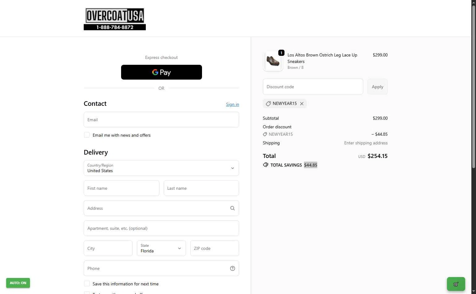 OvercoatUSA checkout page showing OvercoatUSA discount code box | Screenshot taken by SimplyCodes community member on Jan 1, 2026