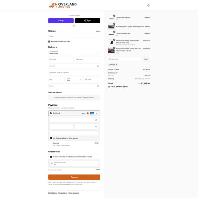 Overland Junction checkout page showing Overland Junction promo code box | Screenshot taken by SimplyCodes community member on Sep 16, 2025