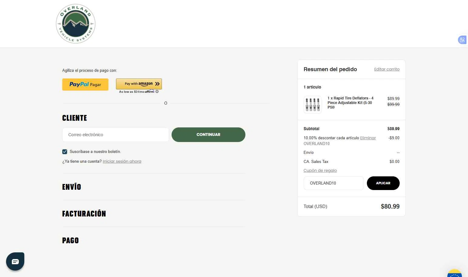 Overland Vehicle Systems checkout page showing Overland Vehicle Systems coupon code box | Screenshot taken by SimplyCodes community member on Nov 27, 2025