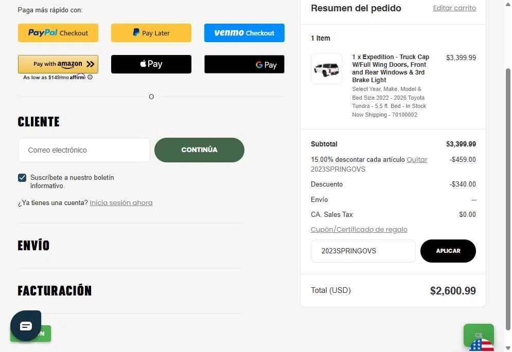 Overland Vehicle Systems checkout page showing Overland Vehicle Systems coupon code box | Screenshot taken by SimplyCodes community member on Oct 9, 2025