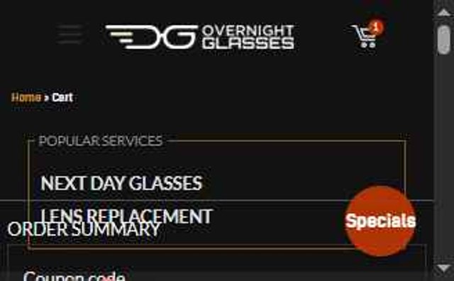 Overnight Glasses checkout page showing Overnight Glasses coupon code box | Screenshot taken by SimplyCodes community member on Sep 1, 2025