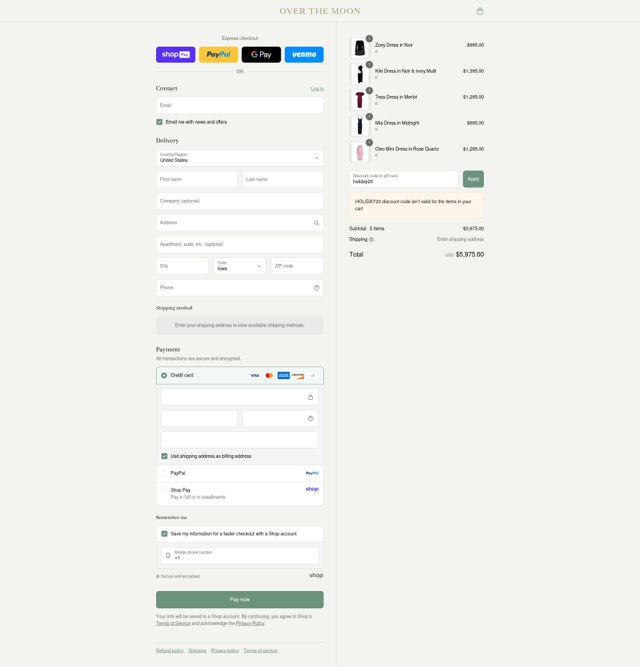 Over The Moon checkout page showing Over The Moon discount code box | Screenshot taken by SimplyCodes community member on Aug 27, 2025