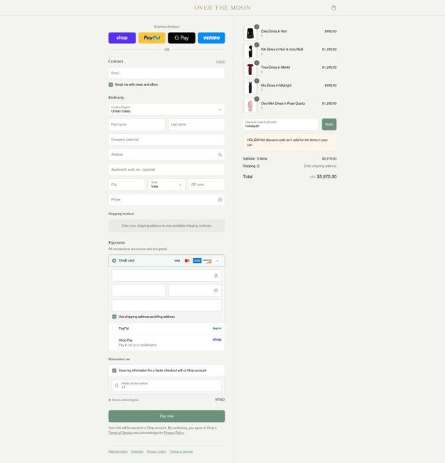 Over The Moon checkout page showing Over The Moon discount code box | Screenshot taken by SimplyCodes community member on Sep 4, 2025