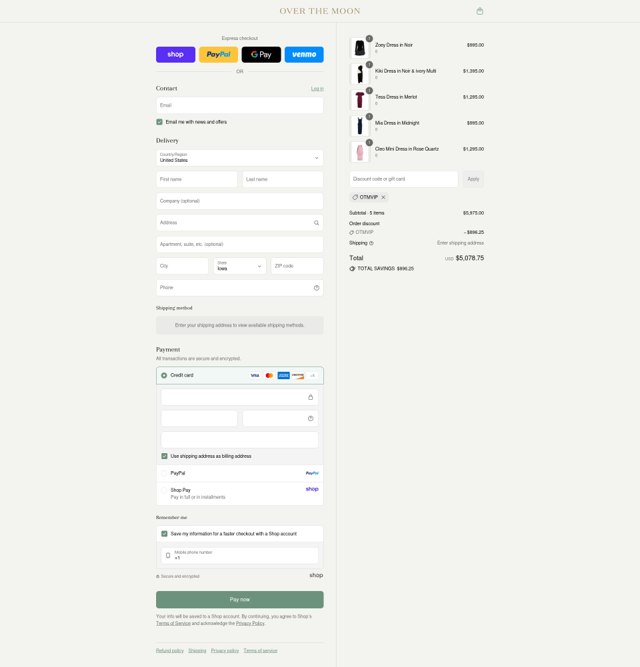 Over The Moon checkout page showing Over The Moon discount code box | Screenshot taken by SimplyCodes community member on Aug 31, 2025