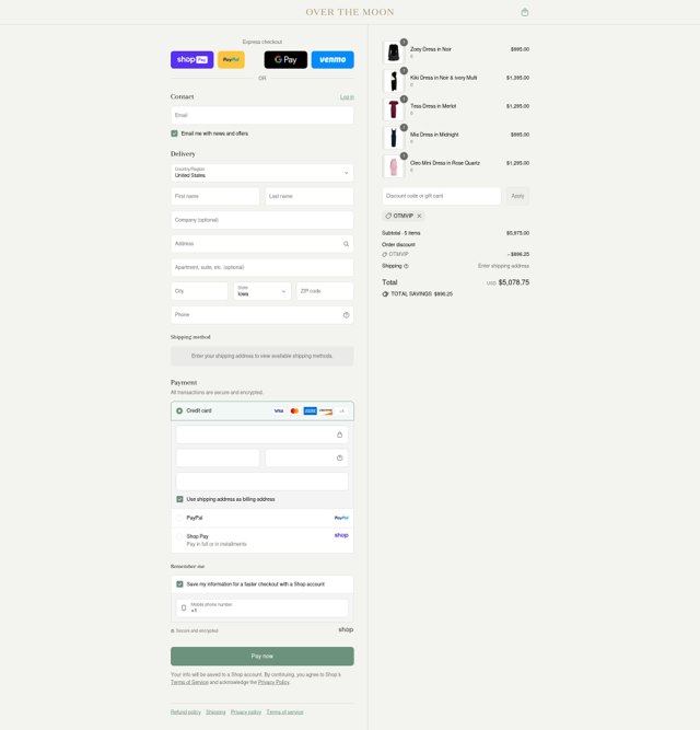 Over The Moon checkout page showing Over The Moon discount code box | Screenshot taken by SimplyCodes community member on Aug 27, 2025