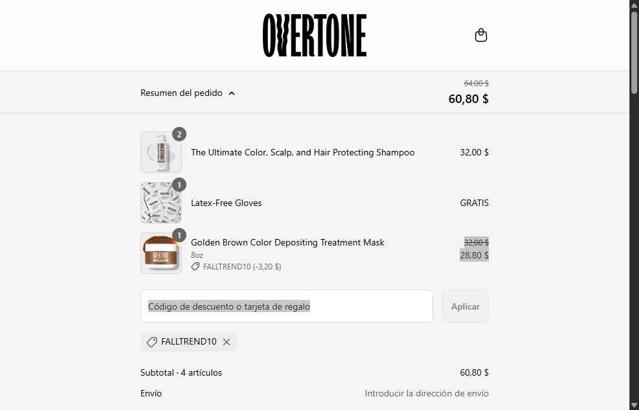 Overtone checkout page showing Overtone coupon code box | Screenshot taken by SimplyCodes community member on Sep 12, 2025