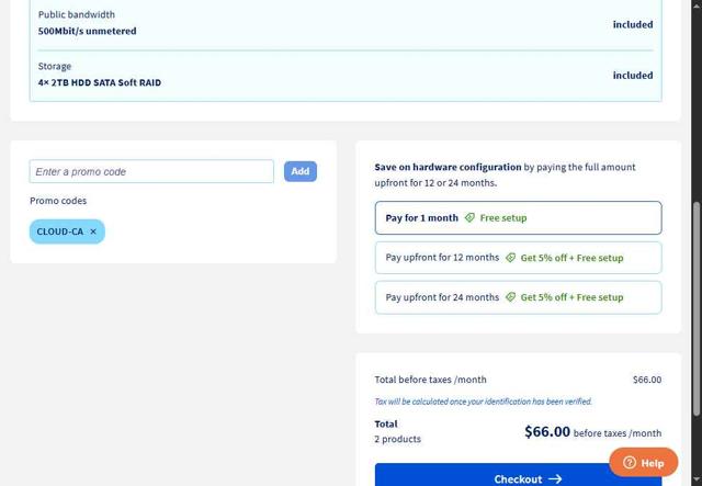 OVHcloud US checkout page showing OVHcloud US promo code box | Screenshot taken by SimplyCodes community member on Sep 5, 2025