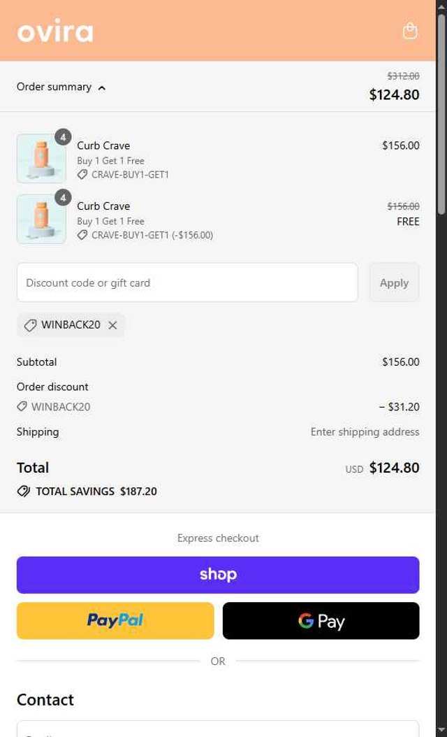 Ovira checkout page showing Ovira coupon code box | Screenshot taken by SimplyCodes community member on Sep 1, 2025