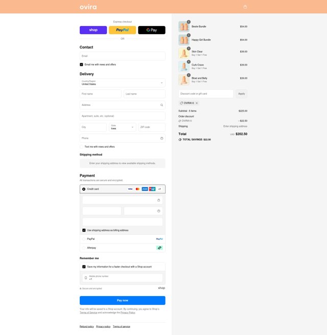 Ovira checkout page showing Ovira coupon code box | Screenshot taken by SimplyCodes community member on Sep 5, 2025