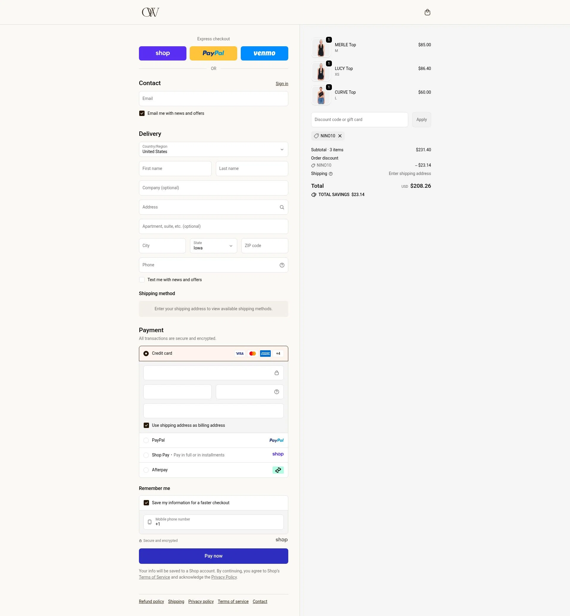 OW Collection checkout page showing OW Collection promo code box | Screenshot taken by SimplyCodes community member on Dec 11, 2025