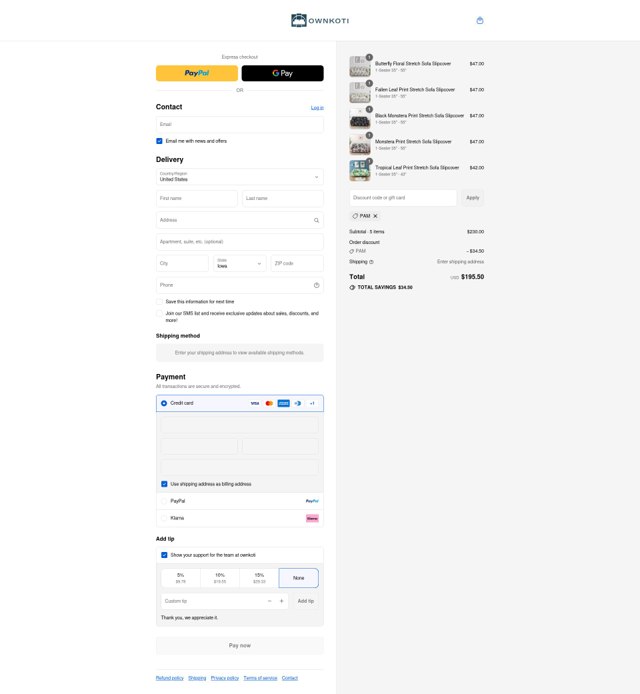Ownkoti checkout page showing Ownkoti discount code box | Screenshot taken by SimplyCodes community member on Sep 2, 2025