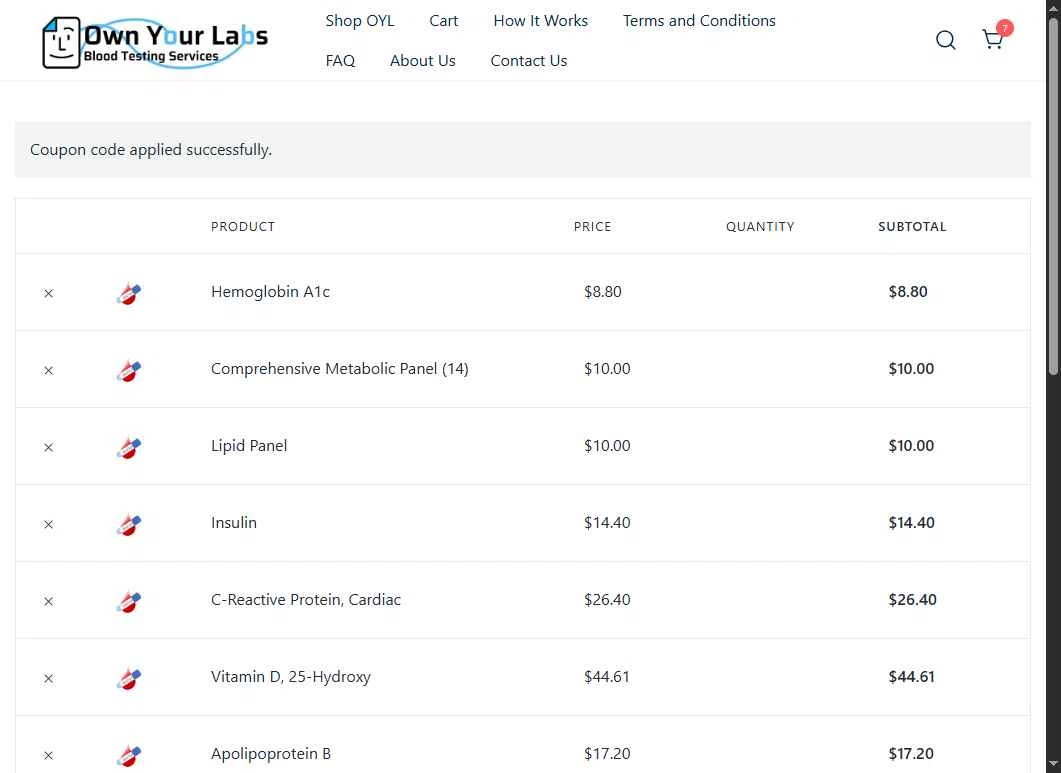 Own Your Labs checkout page showing Own Your Labs coupon code box | Screenshot taken by SimplyCodes community member on Sep 26, 2025