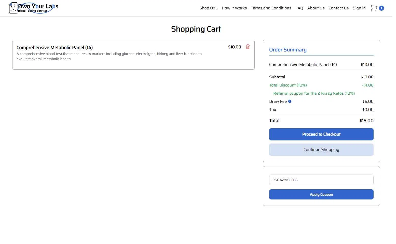 Own Your Labs checkout page showing Own Your Labs coupon code box | Screenshot taken by SimplyCodes community member on Jan 21, 2026
