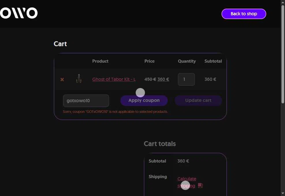 OWO checkout page showing OWO promo code box | Screenshot taken by SimplyCodes community member on Jul 7, 2025