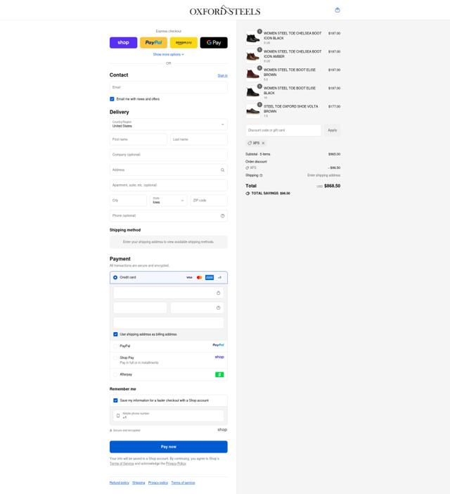 Oxford Steels checkout page showing Oxford Steels discount code box | Screenshot taken by SimplyCodes community member on Sep 12, 2025