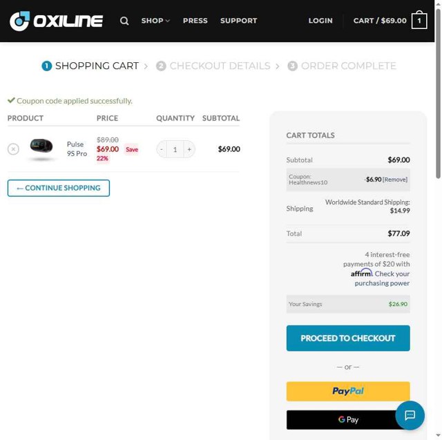 Oxiline checkout page showing Oxiline coupon code box | Screenshot taken by SimplyCodes community member on Jul 5, 2025