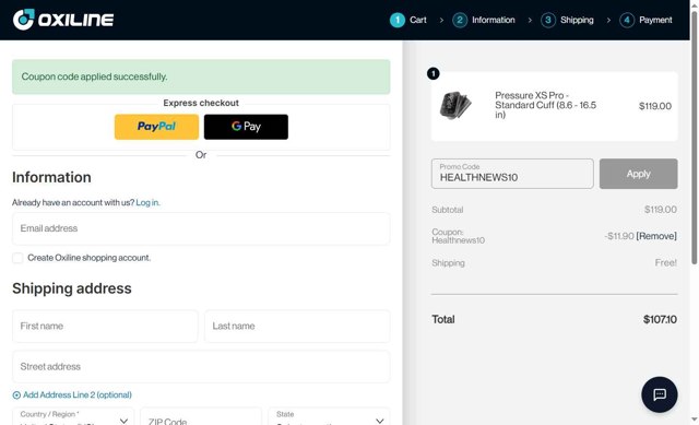 Oxiline checkout page showing Oxiline coupon code box | Screenshot taken by SimplyCodes community member on Aug 3, 2025