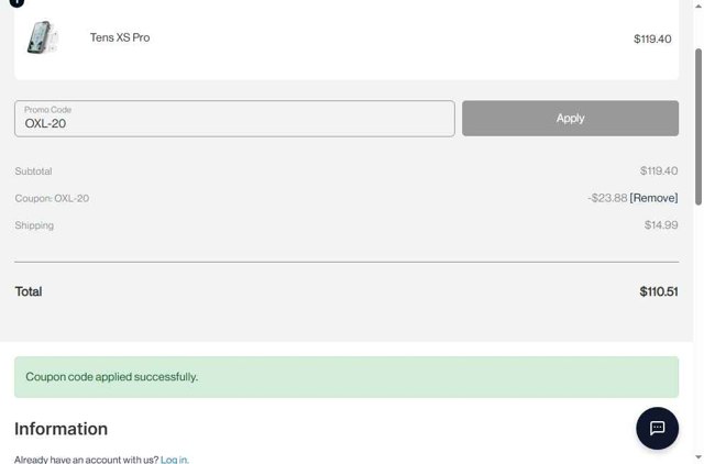 Oxiline checkout page showing Oxiline coupon code box | Screenshot taken by SimplyCodes community member on Aug 4, 2025