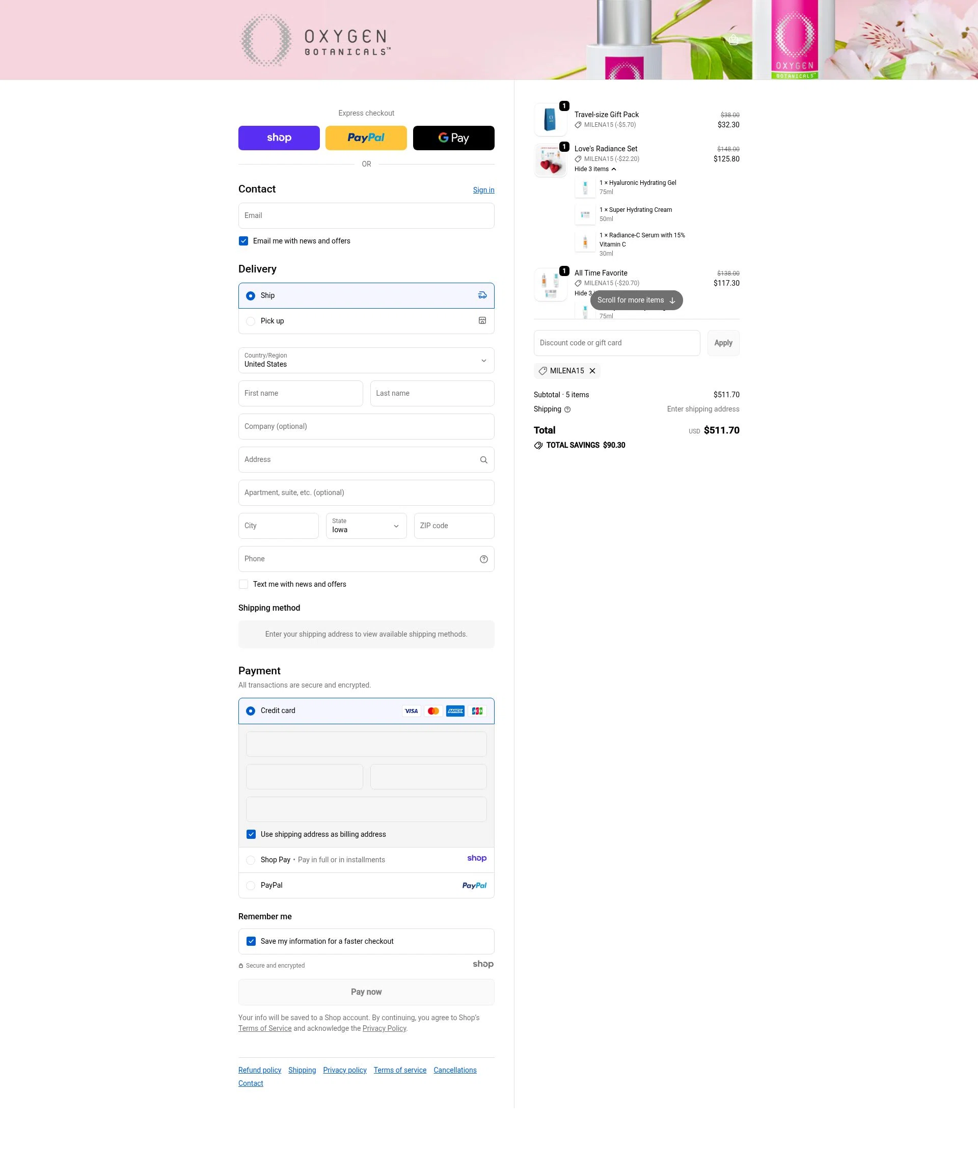Oxygen Botanicals checkout page showing Oxygen Botanicals promo code box | Screenshot taken by SimplyCodes community member on Dec 29, 2025