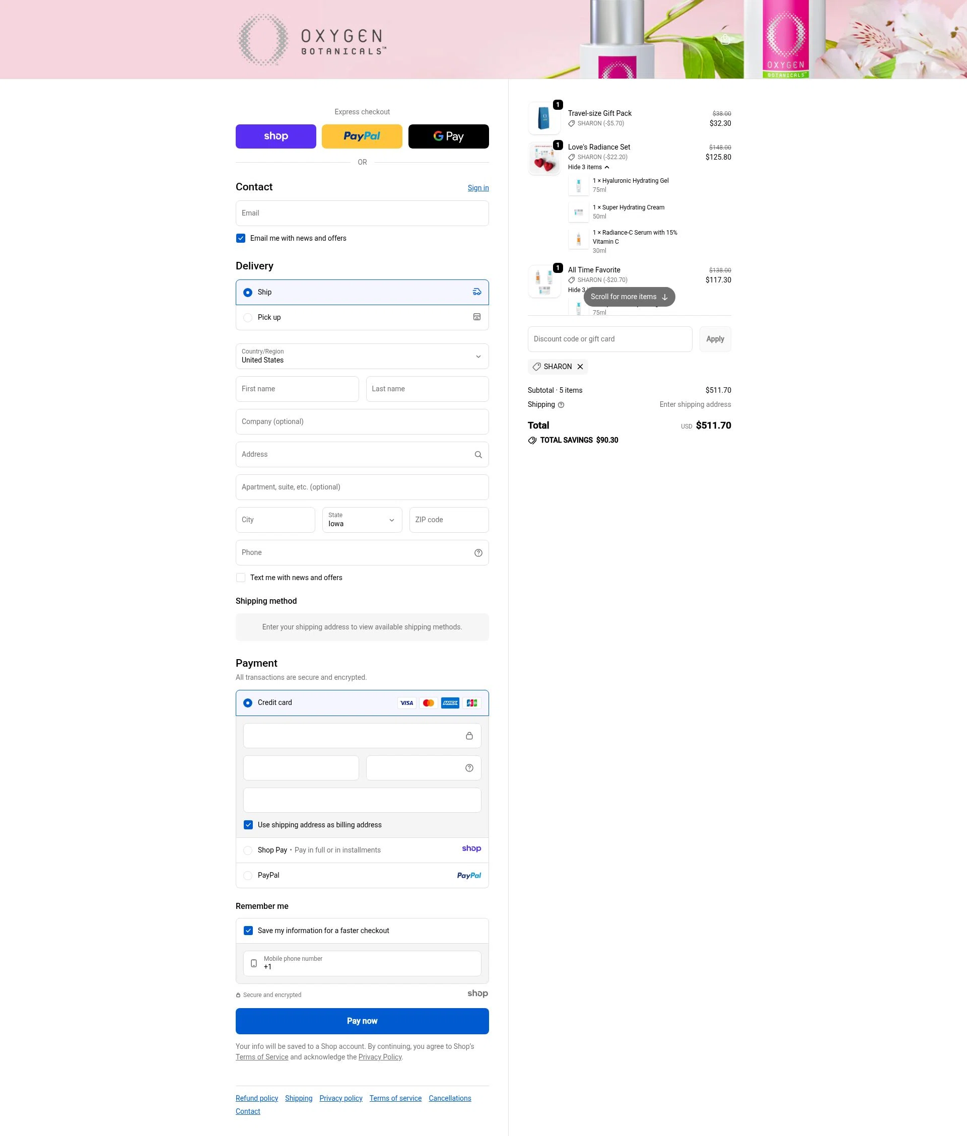 Oxygen Botanicals checkout page showing Oxygen Botanicals promo code box | Screenshot taken by SimplyCodes community member on Dec 29, 2025