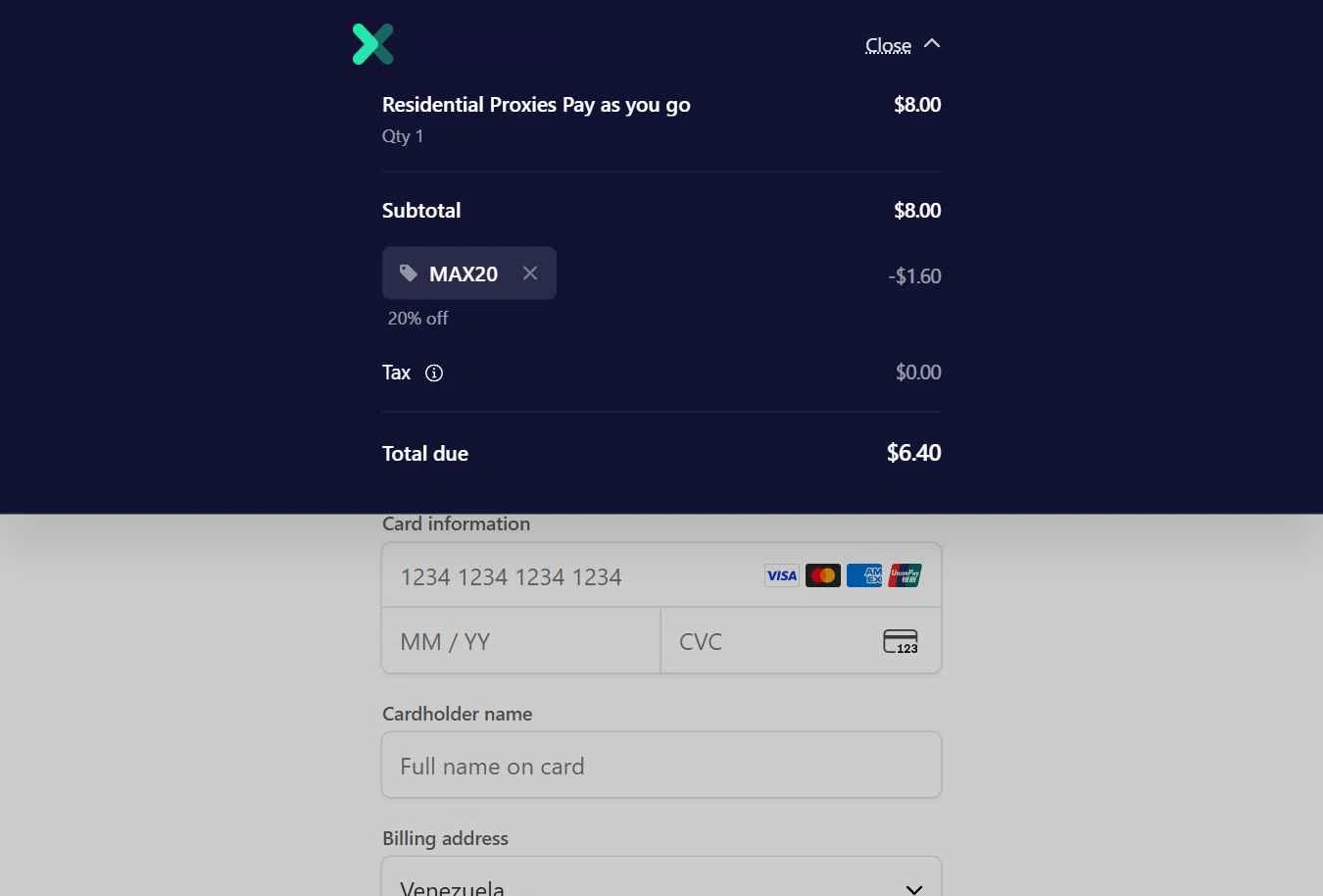 Oxylabs checkout page showing Oxylabs discount code box | Screenshot taken by SimplyCodes community member on Dec 8, 2025