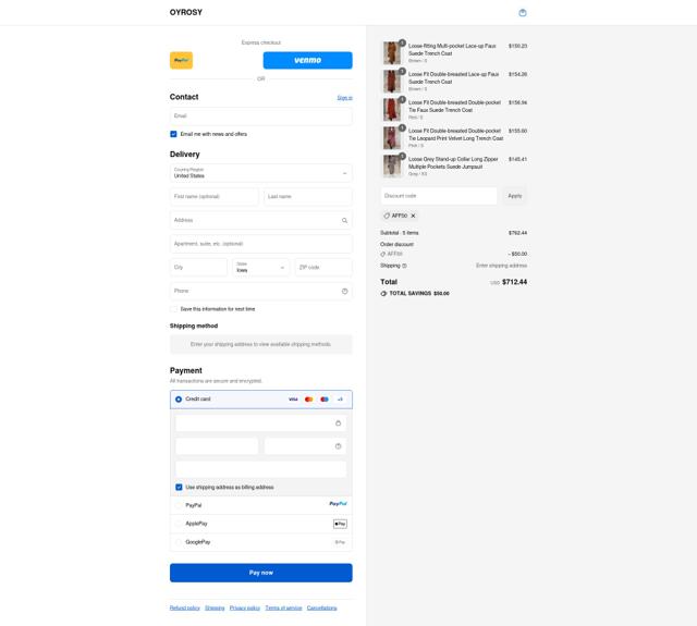 Oyrosy checkout page showing Oyrosy discount code box | Screenshot taken by SimplyCodes community member on Sep 12, 2025