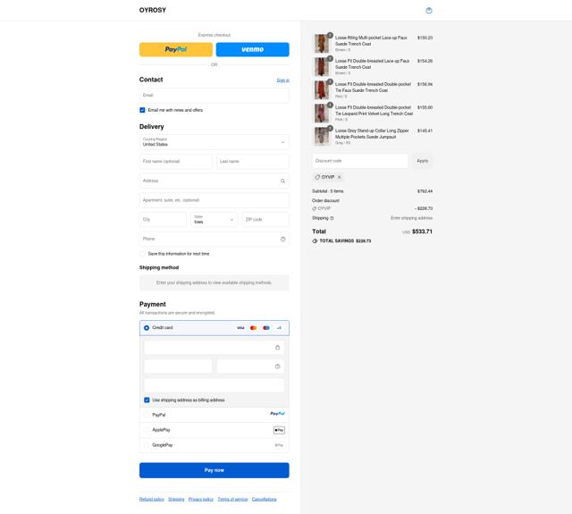 Oyrosy checkout page showing Oyrosy discount code box | Screenshot taken by SimplyCodes community member on Sep 12, 2025