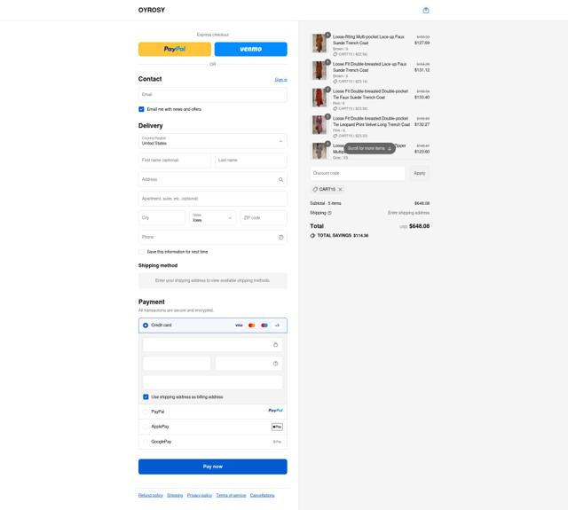 Oyrosy checkout page showing Oyrosy discount code box | Screenshot taken by SimplyCodes community member on Sep 12, 2025