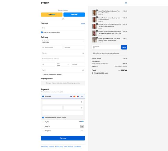 Oyrosy checkout page showing Oyrosy discount code box | Screenshot taken by SimplyCodes community member on Sep 12, 2025