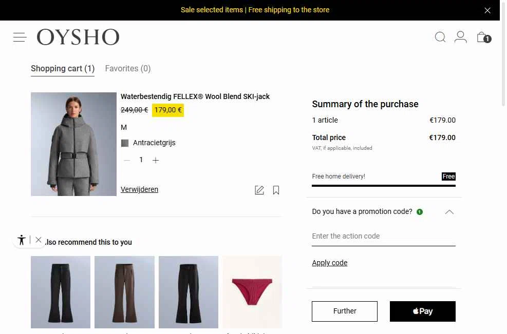 OYSHO US checkout page showing OYSHO US promo code box | Screenshot taken by SimplyCodes community member on Jan 13, 2026