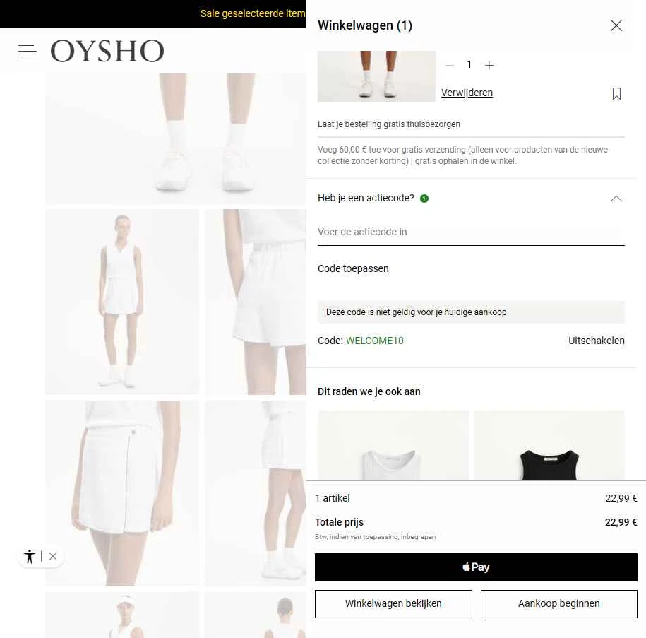 OYSHO US checkout page showing OYSHO US promo code box | Screenshot taken by SimplyCodes community member on Jan 10, 2026