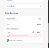 SAS coupon verification screenshot