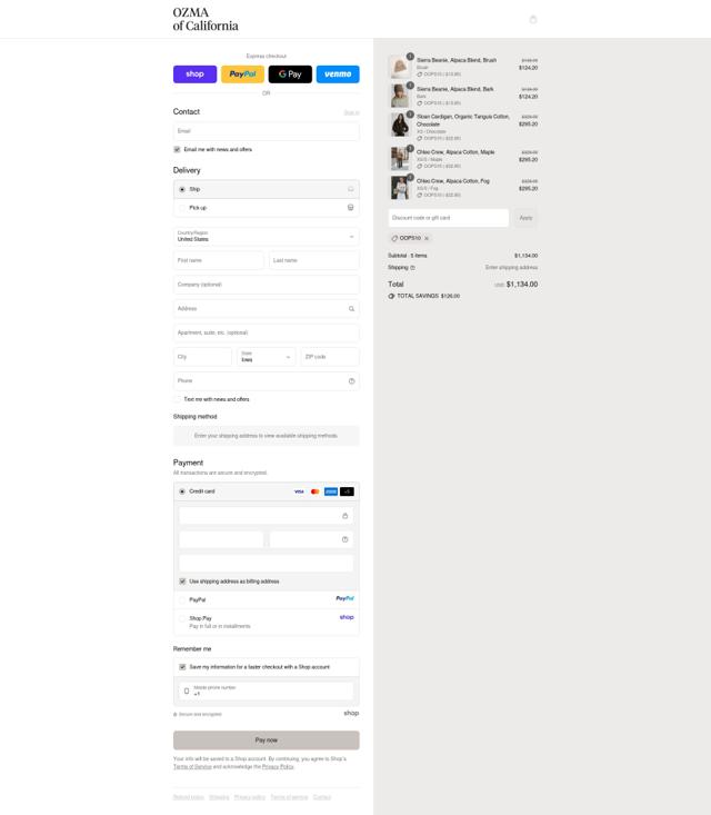 OZMA checkout page showing OZMA discount code box | Screenshot taken by SimplyCodes community member on Sep 11, 2025