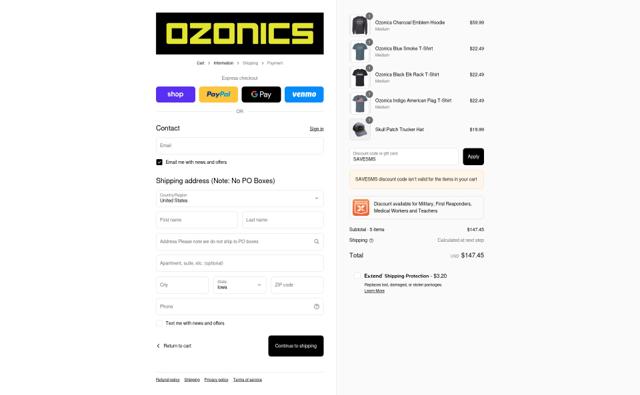 Ozonics checkout page showing Ozonics promo code box | Screenshot taken by SimplyCodes community member on Sep 8, 2025