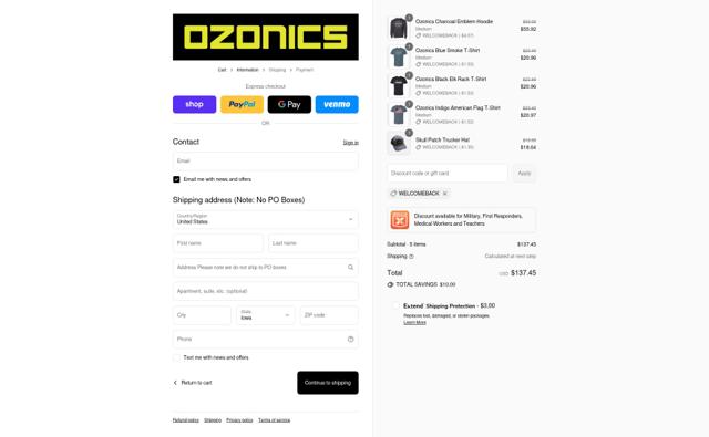 Ozonics checkout page showing Ozonics promo code box | Screenshot taken by SimplyCodes community member on Sep 8, 2025