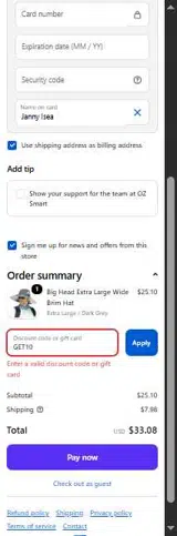 GET10 coupon verification screenshot