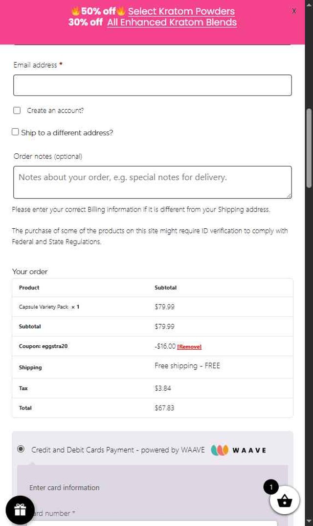 PA Botanicals checkout page showing PA Botanicals coupon code box | Screenshot taken by SimplyCodes community member on Aug 24, 2025