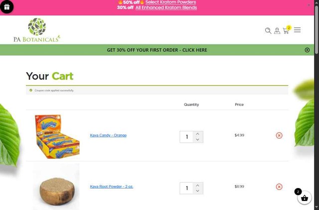 PA Botanicals checkout page showing PA Botanicals coupon code box | Screenshot taken by SimplyCodes community member on Aug 23, 2025