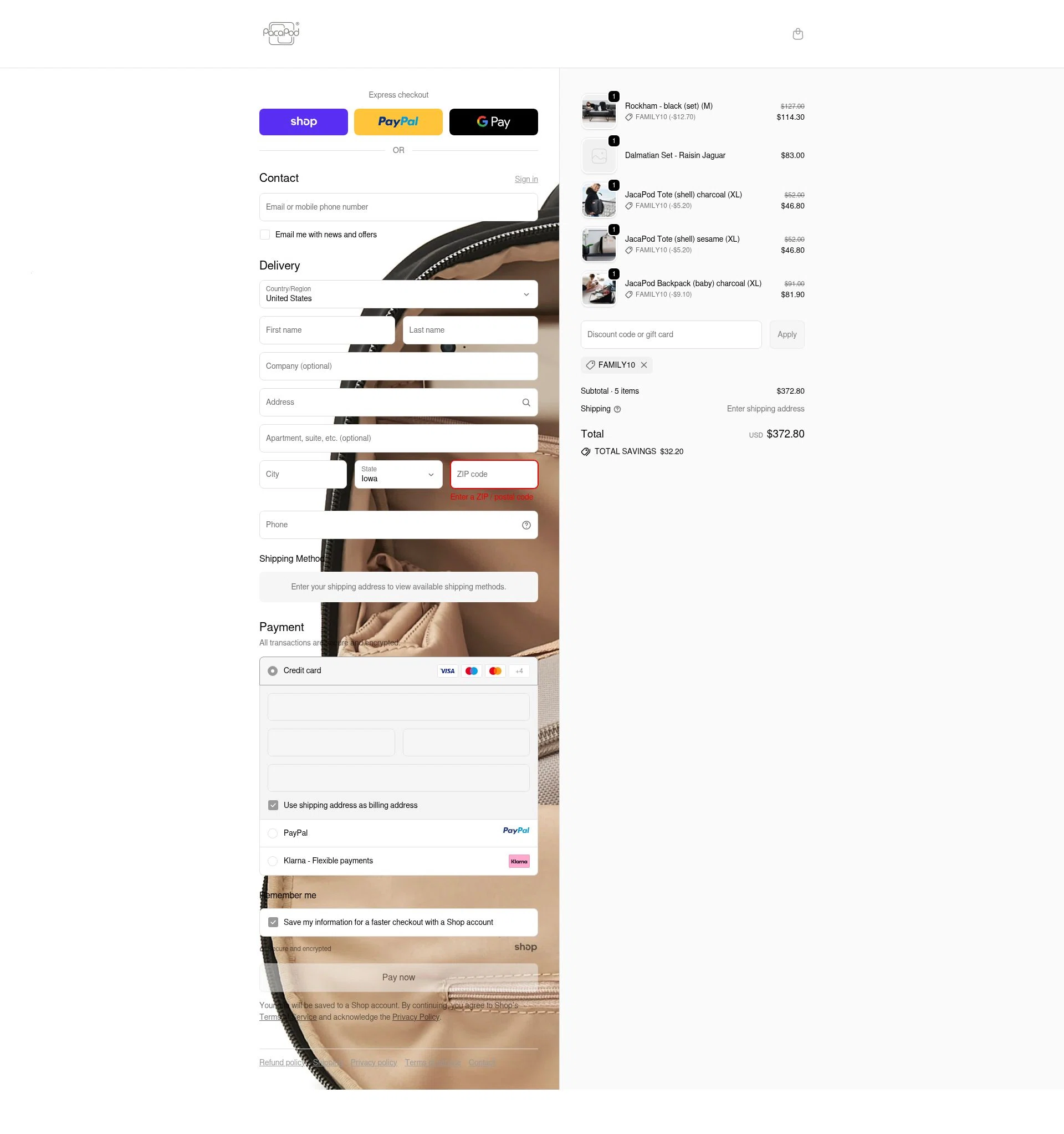 Pacapod checkout page showing Pacapod discount code box | Screenshot taken by SimplyCodes community member on Sep 23, 2025