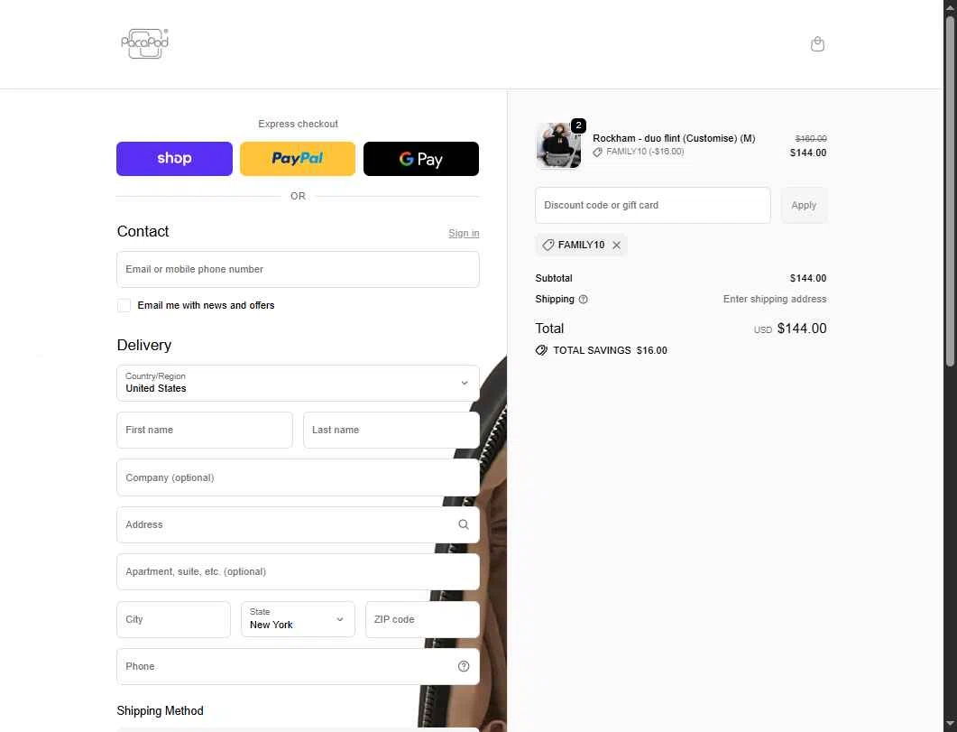 Pacapod checkout page showing Pacapod discount code box | Screenshot taken by SimplyCodes community member on Oct 1, 2025