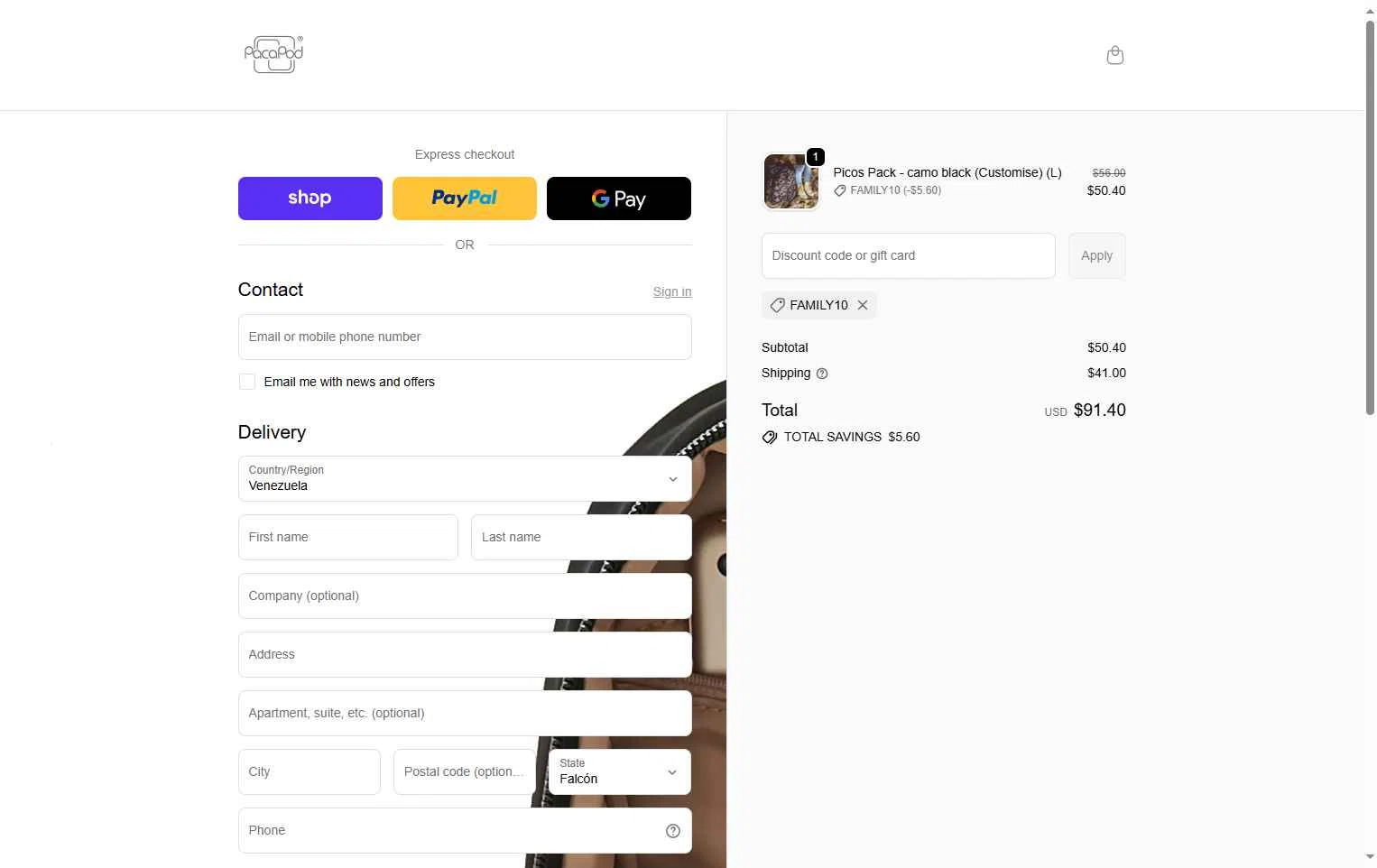 Pacapod checkout page showing Pacapod discount code box | Screenshot taken by SimplyCodes community member on Oct 13, 2025
