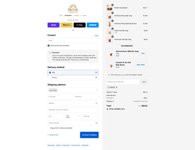Pacha Soap checkout page showing Pacha Soap discount code box | Screenshot taken by SimplyCodes community member on Sep 8, 2025