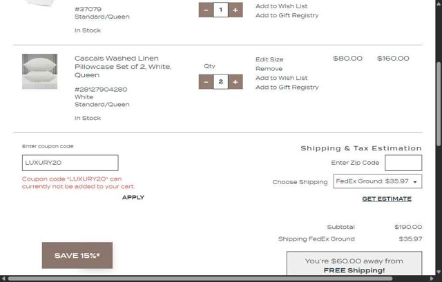 Pacific Coast Bedding checkout page showing Pacific Coast Bedding coupon code box | Screenshot taken by SimplyCodes community member on Jun 13, 2025