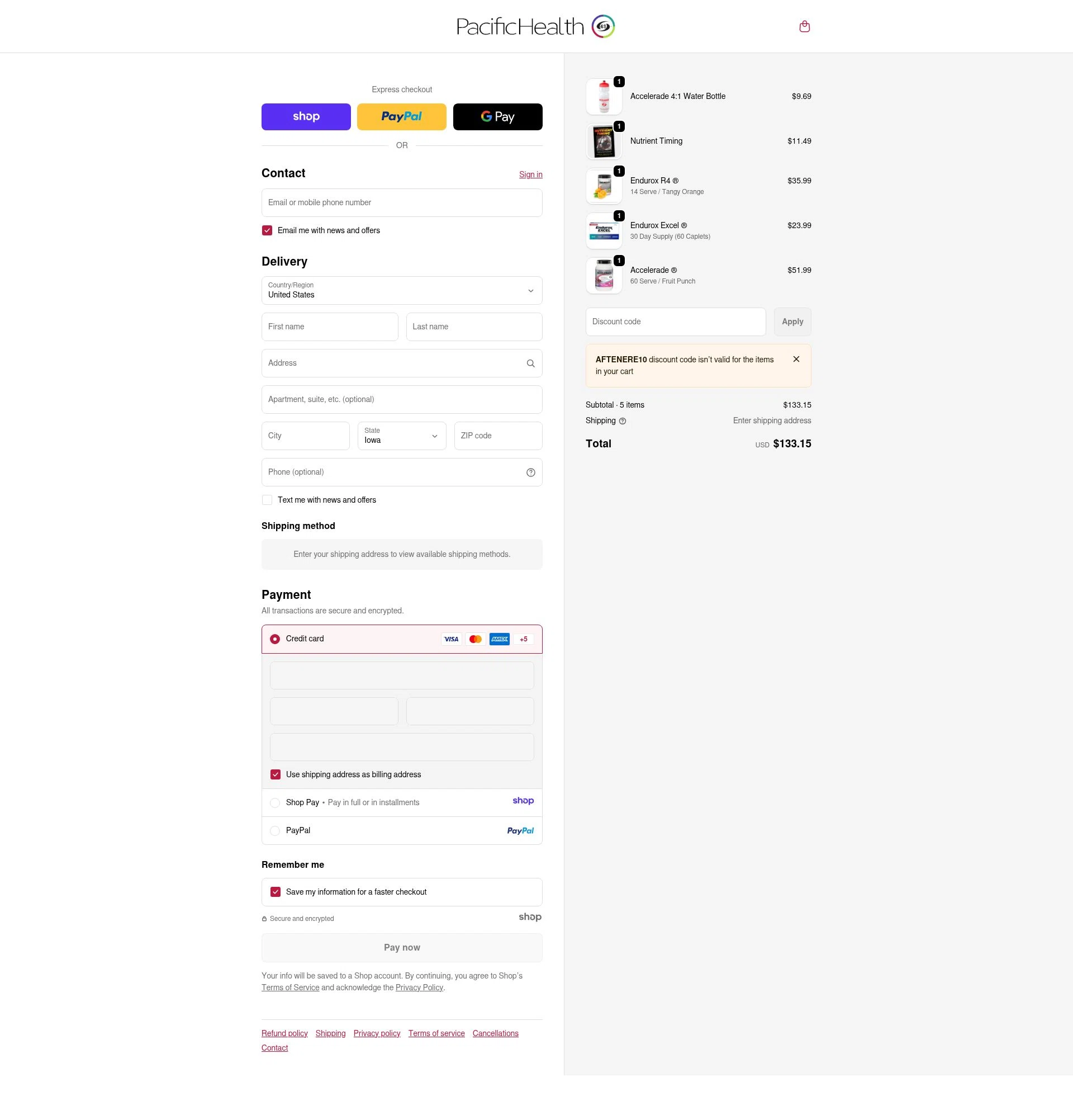 Pacifichealthlabs checkout page showing Pacifichealthlabs promo code box | Screenshot taken by SimplyCodes community member on Dec 29, 2025