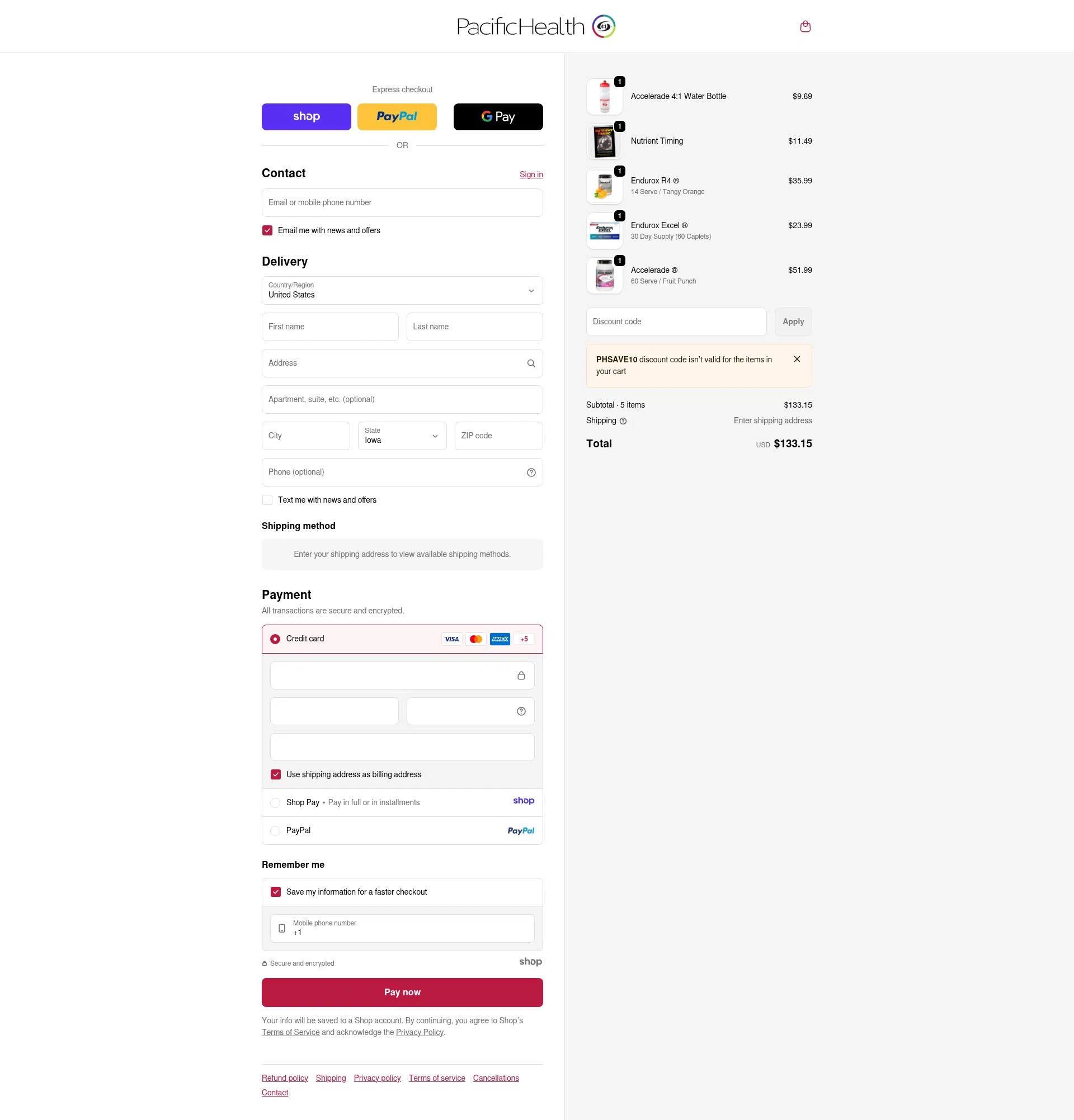 Pacifichealthlabs checkout page showing Pacifichealthlabs promo code box | Screenshot taken by SimplyCodes community member on Jan 3, 2026