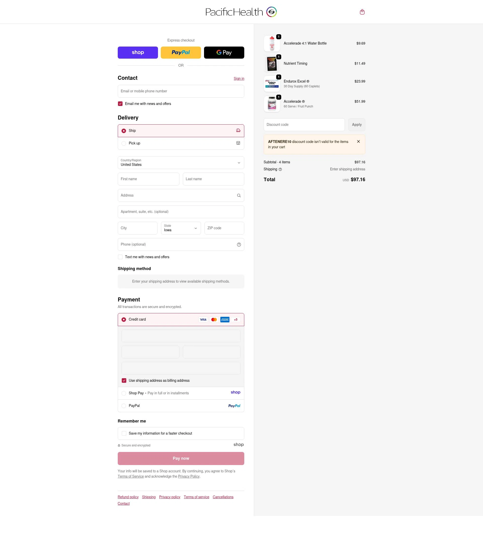 Pacifichealthlabs checkout page showing Pacifichealthlabs promo code box | Screenshot taken by SimplyCodes community member on Jan 8, 2026