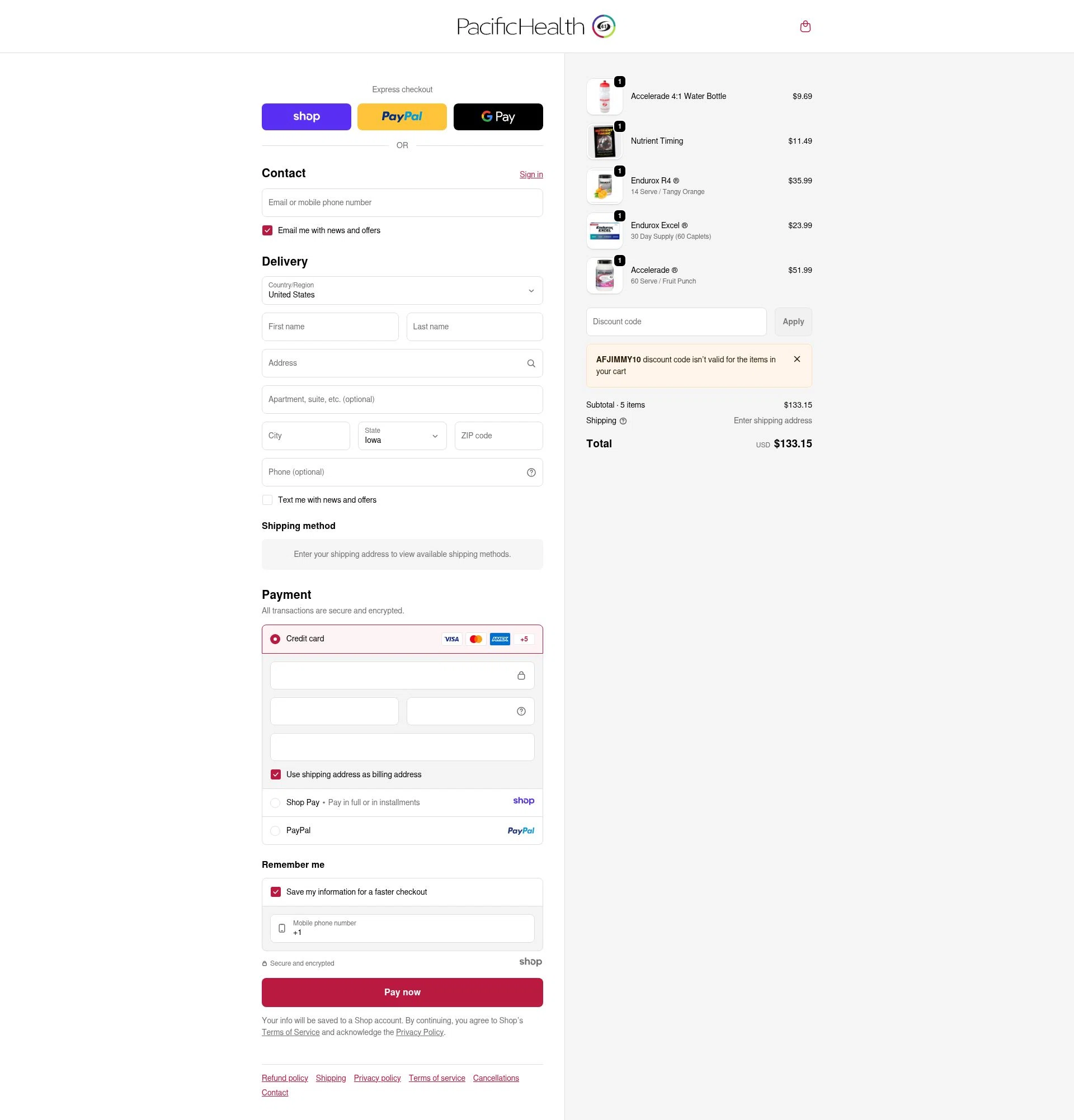 Pacifichealthlabs checkout page showing Pacifichealthlabs promo code box | Screenshot taken by SimplyCodes community member on Jan 3, 2026