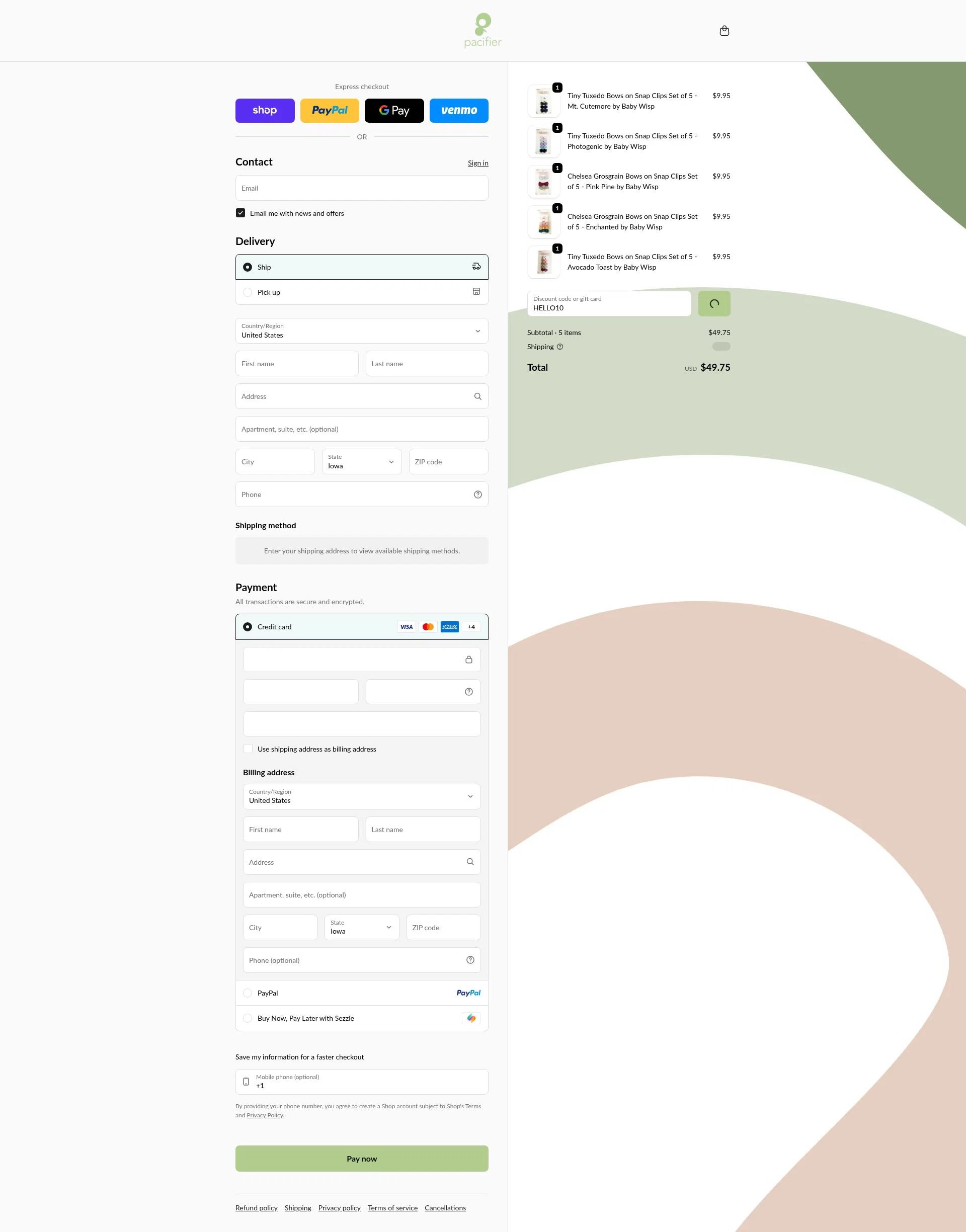 Pacifier checkout page showing Pacifier coupon code box | Screenshot taken by SimplyCodes community member on Feb 11, 2026